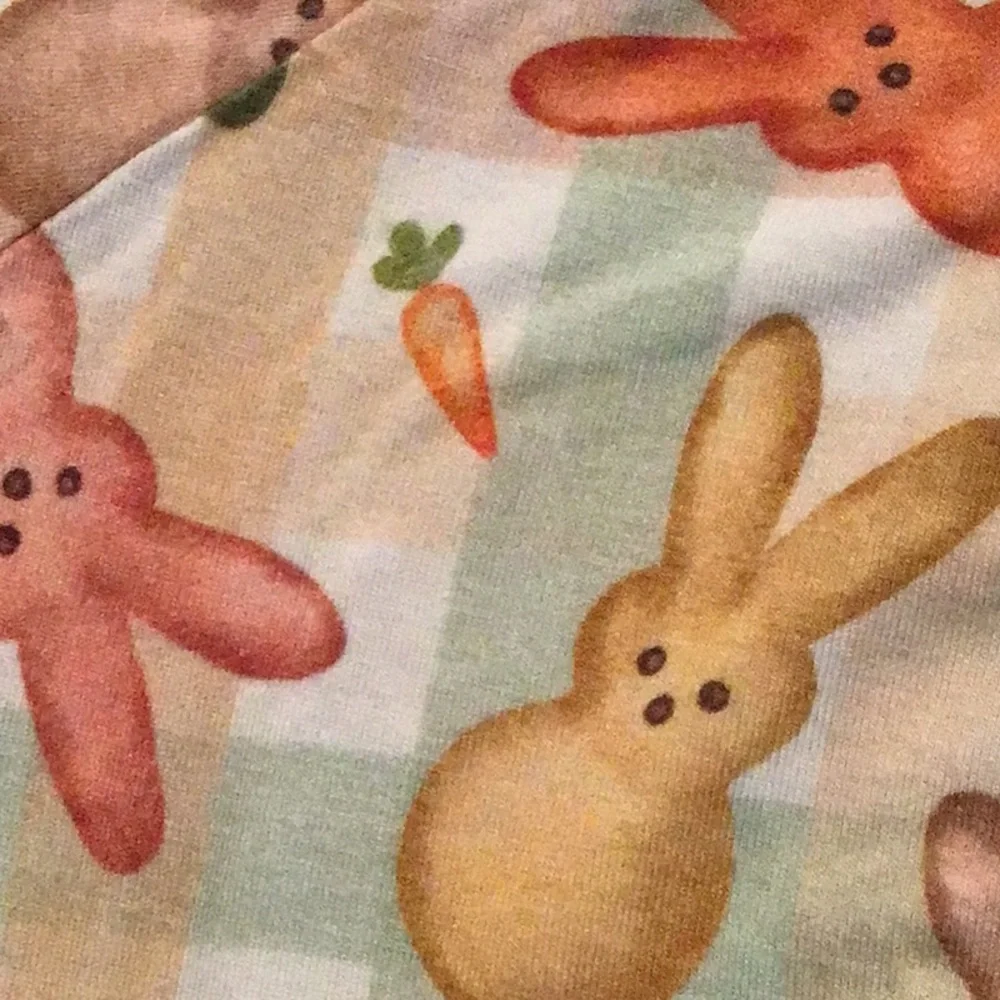 Disney light blue Mickey top with striped pants and a bunny print footie